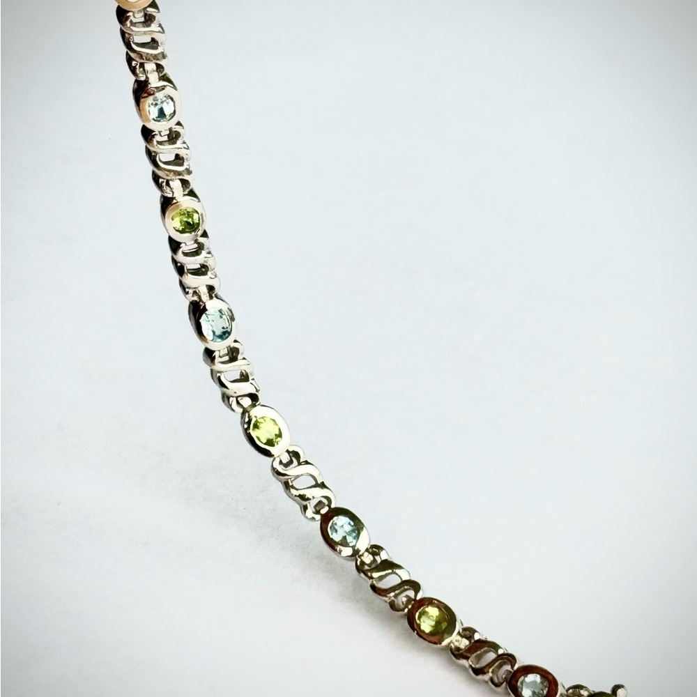 Blue TOPAZ & Green PERIDOT Oval 4x3mm Tennis BRACELET Sterling SILVER 925 NEW